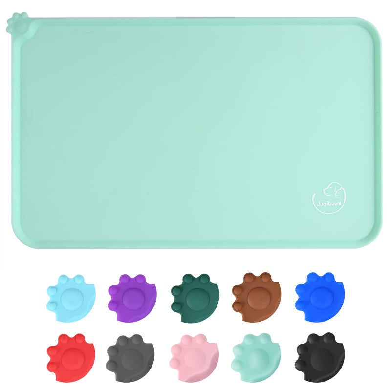 Juqiboom Silicone Waterproof Dog Cat Pet Feeding Mats, Non Slip, Easy Clean Pet Dog Cat Bowl Mats Placemat (24" x 16") Green - Image 1
